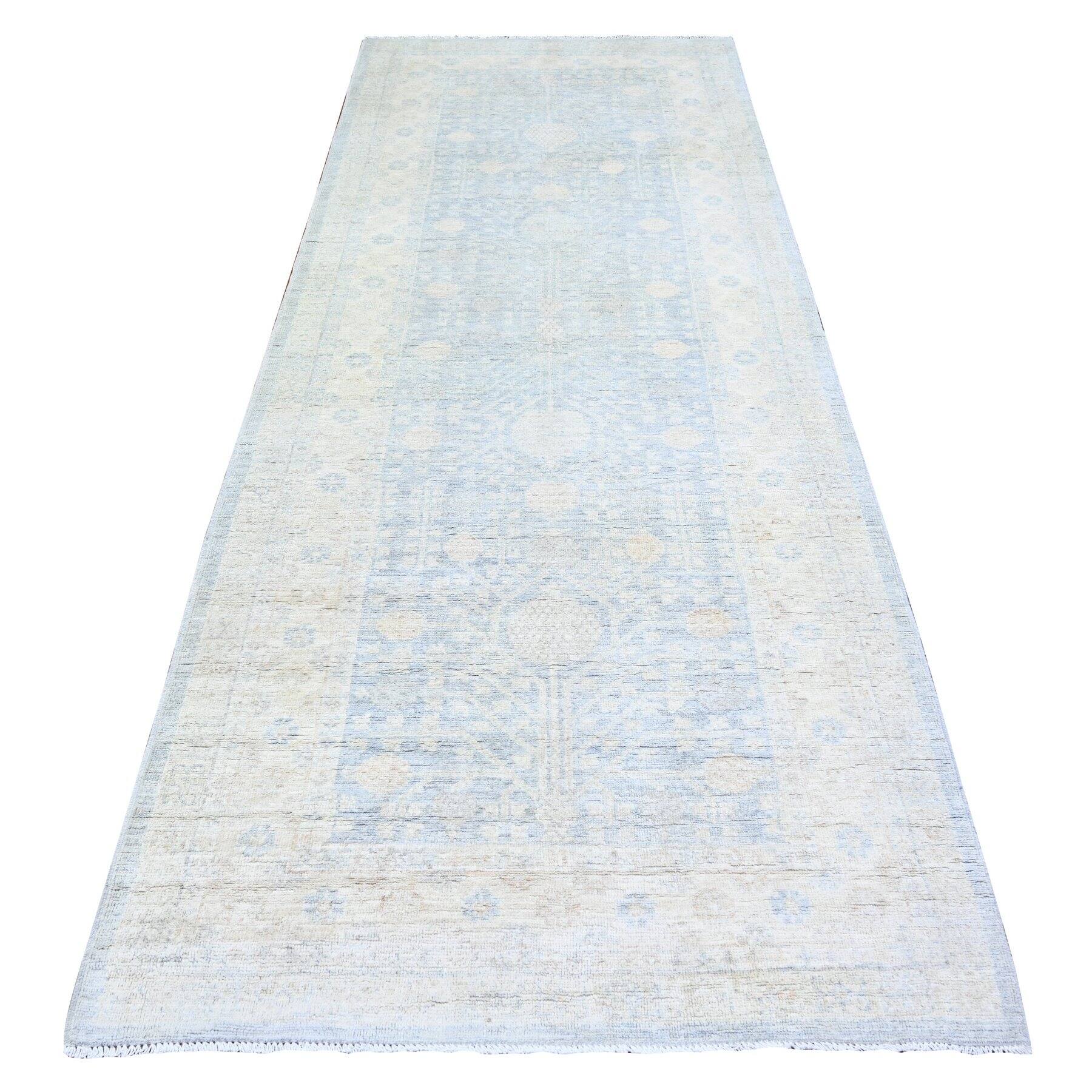 Hand Knotted Grey Khotan and Samarkand with Wool Oriental Rug (3'11" x
